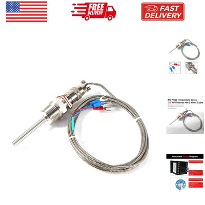 #ad RTD PT100 Temperature Sensor Probe 1 2quot; NPT Thread Stainless Steel Thermocou... $28.82