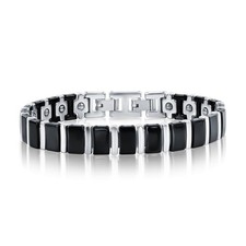 Matte  Polished Magnetic Link Tungsten Bracelet - Black  Silver