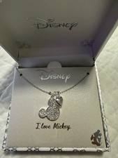 NWT Disney Micky Mouse Necklace 18 inches Fine Silver Plated, Swarovski Crystals