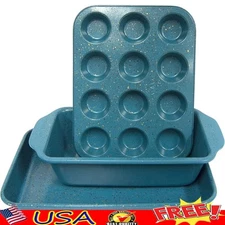 Nonstick Baking Pan Set Ceramic Coated Bakeware Muffin Casserole Oven Safe New