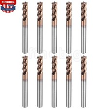 10Pcs 1/4" 4 Flute Solid Carbide 3/4" LOC x 2-1/2" OAL End Mills - TiSiN Coated