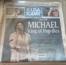 USA Today June 26 2009 Michael Jackson Death Newspaper King of Pop Unread