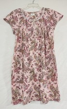 Aria Women s Nightgown Sz M Pink Floral Paisley Short Slv Button Cotton Cottage