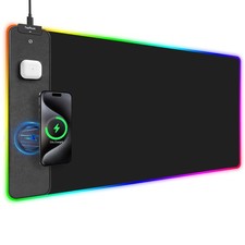 TopMade Wireless Charging RGB Mouse Pad, Waterproof Gaming Desk Pad with 4 Li...
