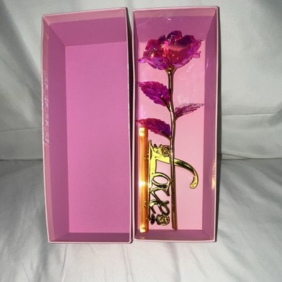 24K Golden Rose Romantic Glossy Rose Figurine Pink Gold Flower Decor in Box