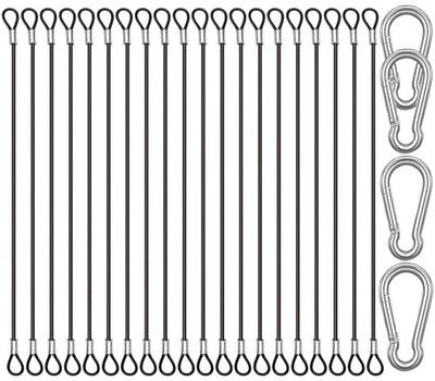 20 Pack 6 Inch(15cm) Safety Stainless Steel Tethers with 4 Pcs Spring Snap Hook