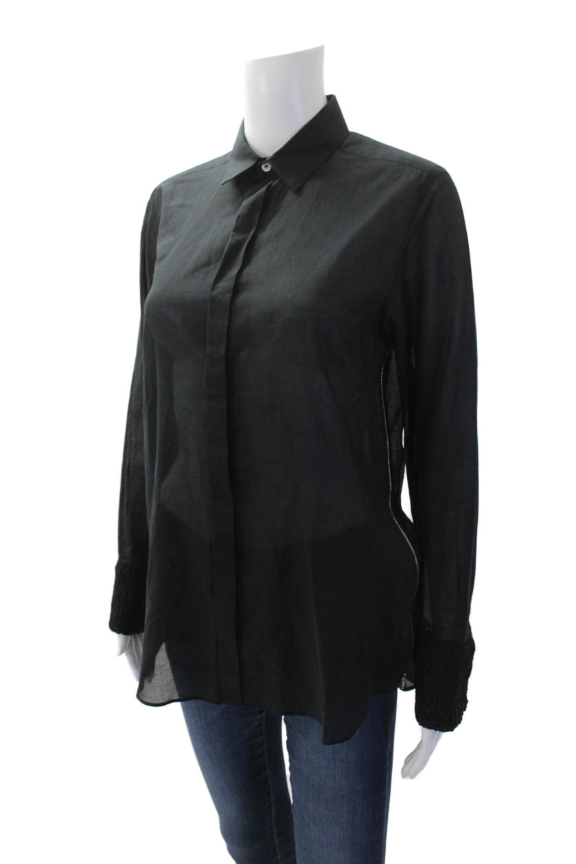 AR Womens Button Front Side Zip Collared Long Sle… - image 2