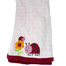 Carters Pink Ladybug Flower Applique White Circles Baby Blanket Red Trim 30x40"