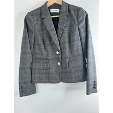 Calvin Klein Womens Grey Glen Plaid Two Button Petite Blazer Jacket 8P Career