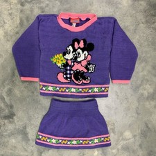 Vintage Minnie Mickey Mouse Knit Sweater/ Skirt Toddler 3T Kids 90s Disney