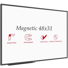 Magnetic Whiteboard/White Board, Dry Erase Board 48 x 31 Inch, Black Aluminum...