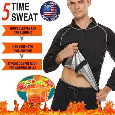Sauna Suit Heavy Duty Weight Loss Sweat Suit for Men Women Gym Fitness Black