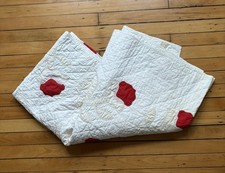 Antique Wreath of Roses Appliqu  Quilt 58x70" Whig Rose As Is