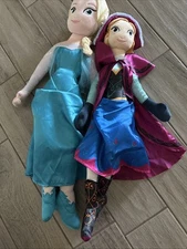 Lot of 2 Elsa Anna Frozen Disney Plush Dolls Jay Franco & Sons Inc 25" Princess