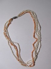Beaded Choker 4 strand Necklace Orange White 1960's