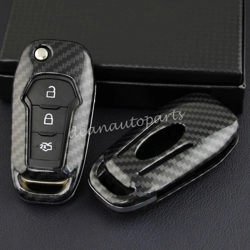 Carbon Fiber Flip Key Cover Case For Ford F150 F250 F350 XLT Ranger XL Ecosport