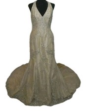Mari Lee Wedding Dress Gown Sleeveless V Neck Size 8 Fits XS Sequins Lace