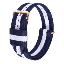 20mm Nylon Watch Bands Stripe Quick Release with Gold Pin Blue/White,