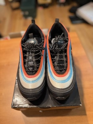 Size 10.5 - Nike Air Max 97 On Air: Neon Seoul Men's Sneakers Black Silver Blue 