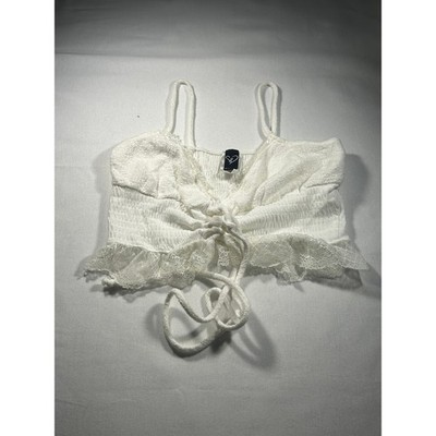 Windsor White Lace Smocked Tie Front Crop Top