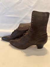Antique Victorian Brown Leather Lace-Up Boots Late 1800s Collector Piece
