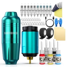 Wormhole Tattoo Gun Kit Wireless Machine Complete Green 