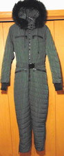 Ski suit jumpsuit Womens One piece Olive snowsuit Puffer/Quilted Hood Fur Trim~L