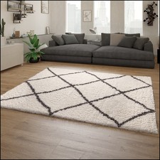 Tapis Shaggy Tapis De Salon Poil Long Motif Scandinave Blanc Cassé Gris