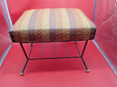 Vintage MCM Foot Stool Coffee Table Bench Ottoman Retro Fabric Top Metal Legs