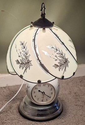 Vintage Nachttischlampe silberfarben Glas Touch Uhr Retro Blumen
