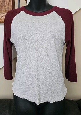 DIVIDED by H&M 3/4 Sleeve T-shirt Medium Burgundy & Gray