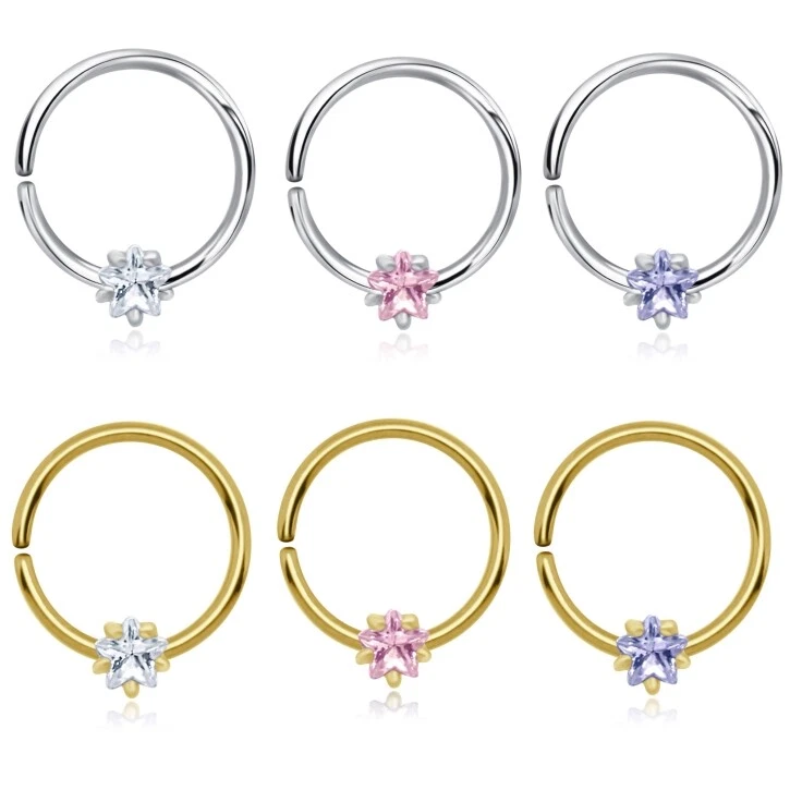 1 Stück Ohrring Tragus Ohrpiercing 925 Sterling Silber vergoldet Zirkonia-Stern - Bild 1 von 1
