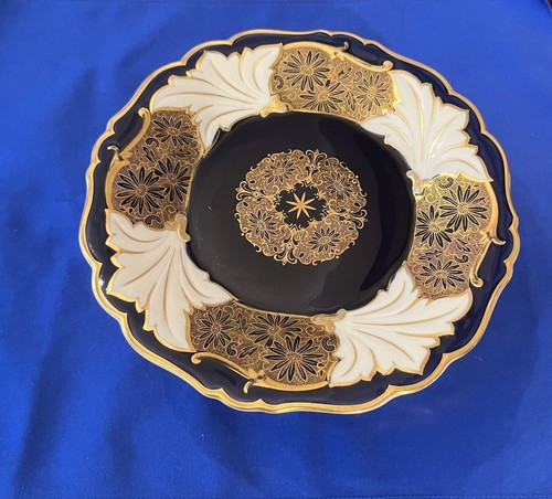 Antique German Jutta Echt Weimar Gold Cobalt Blue Cake Plate/Epergne 7.5" - Picture 5 of 11