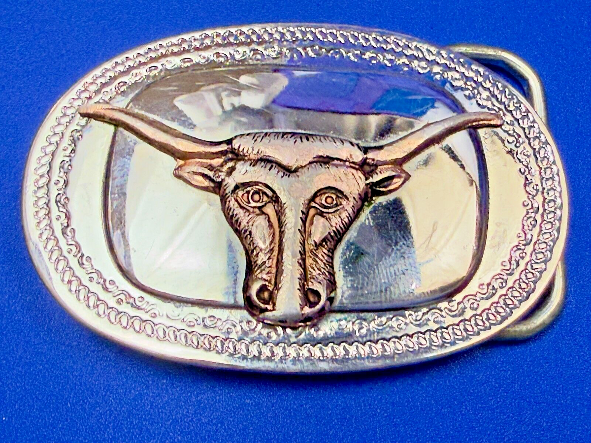 Kids Women's Longhorn Cow Bull Head Steer Two Tone Western Belt