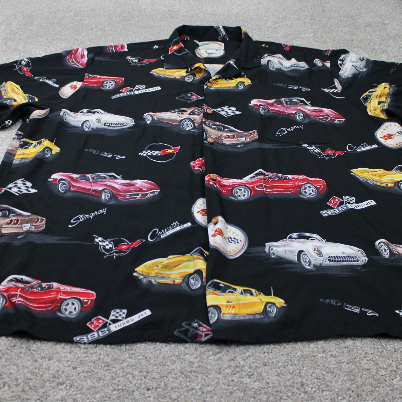 Paradise Found Hawaiian Shirt Mens 4XL Black GM Corvette Classic Cars S/S Rayon