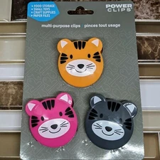 Power Clips Multi-Purpose Clips Colorful Cat Face, Set of 3 Clips