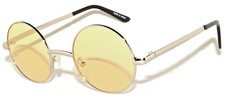 YELLOW LENS ROUND WOMEN's SUNGLASSES HIPPIE HIPSTER RETRO METAL FRAME 43 MM