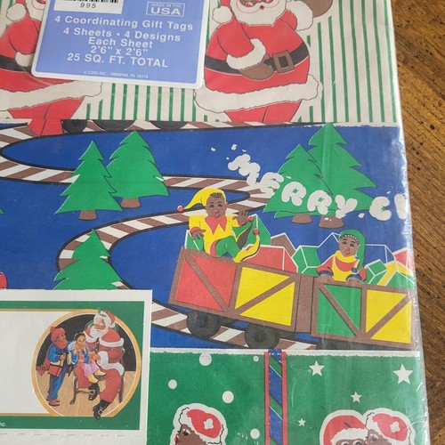 Vtg 1990's Black African American Santa Claus Christmas Gift Wrapping Paper Set - Picture 3 of 14
