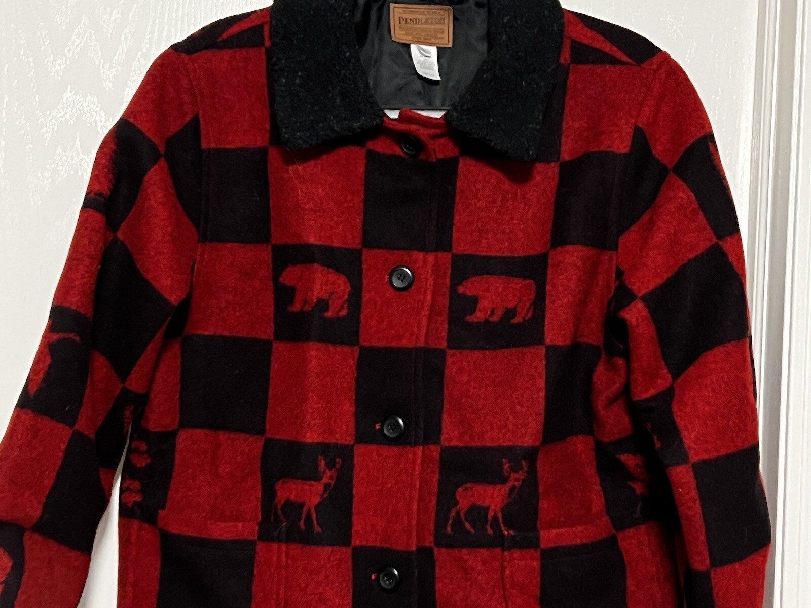 Pendleton Wool Jacket Red & Black Checkered Large - image 4