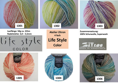 (151,00 /kg) *Life Style Color* Atelier Zitron Wolle, 50g Knäuel häkeln stricken