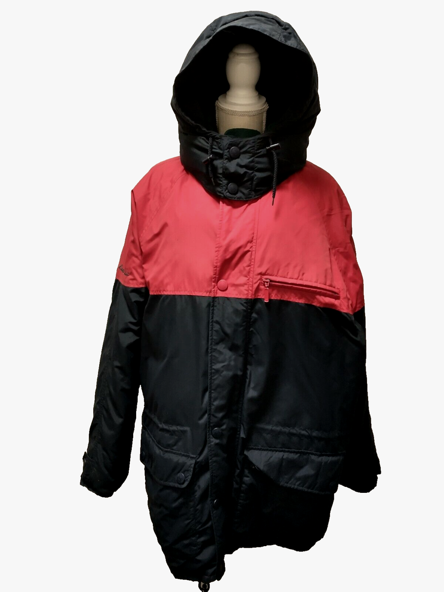 Vtg 90's Eddie Bauer Men's Navy Blue Red Green Zip Out Hood Goose
