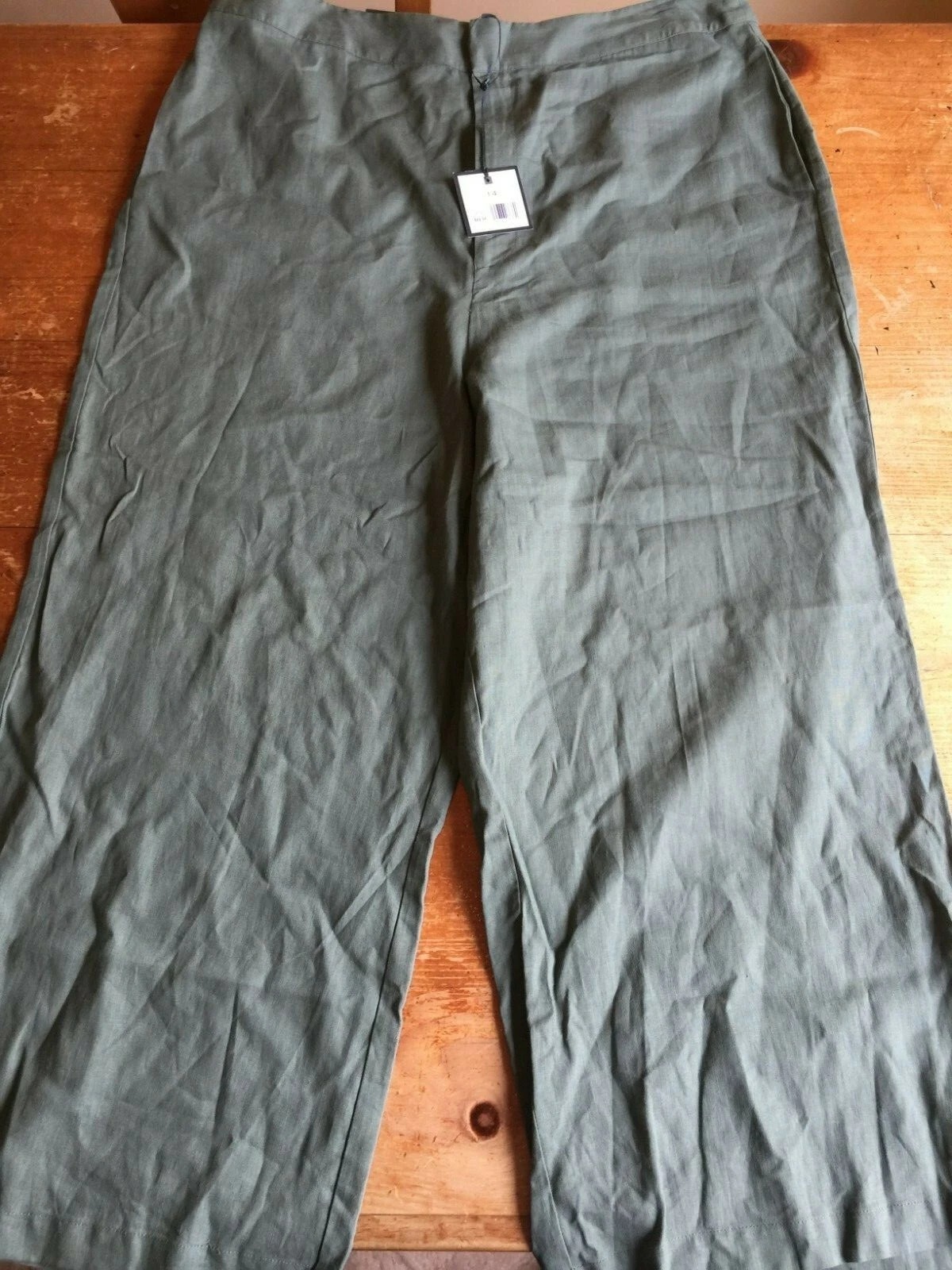 NWT MADISON Linen Rayon Green Wide Leg Capri Pants SZ 14 $69.50 B20