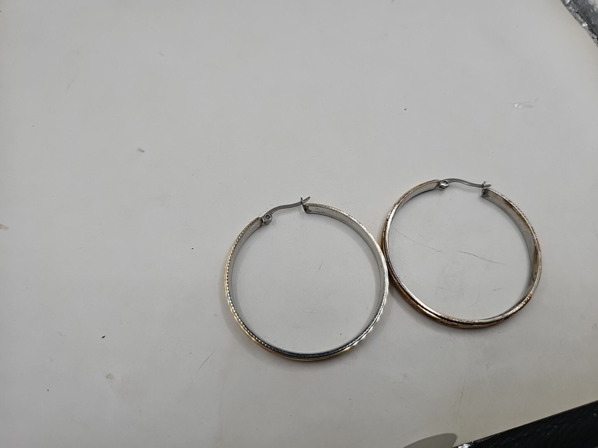 Silver/Gold Rim Hoop Earrings View 3