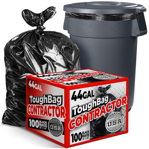 ToughBag 44 Gallon Commercial Trash Bags 38x46” Black Garbage Bags 100 COUNT ...