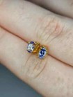 3Ct Oval Solitaire Lab Created 4mm Tanzanite Stud Earrings 14k Yellow Gold Over