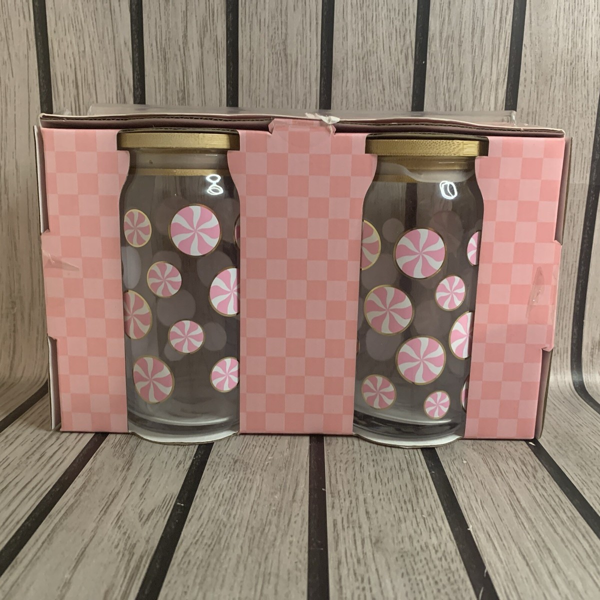 Tk Maxx Homesense Peppermint Pine Set of Pink Candy Glasses