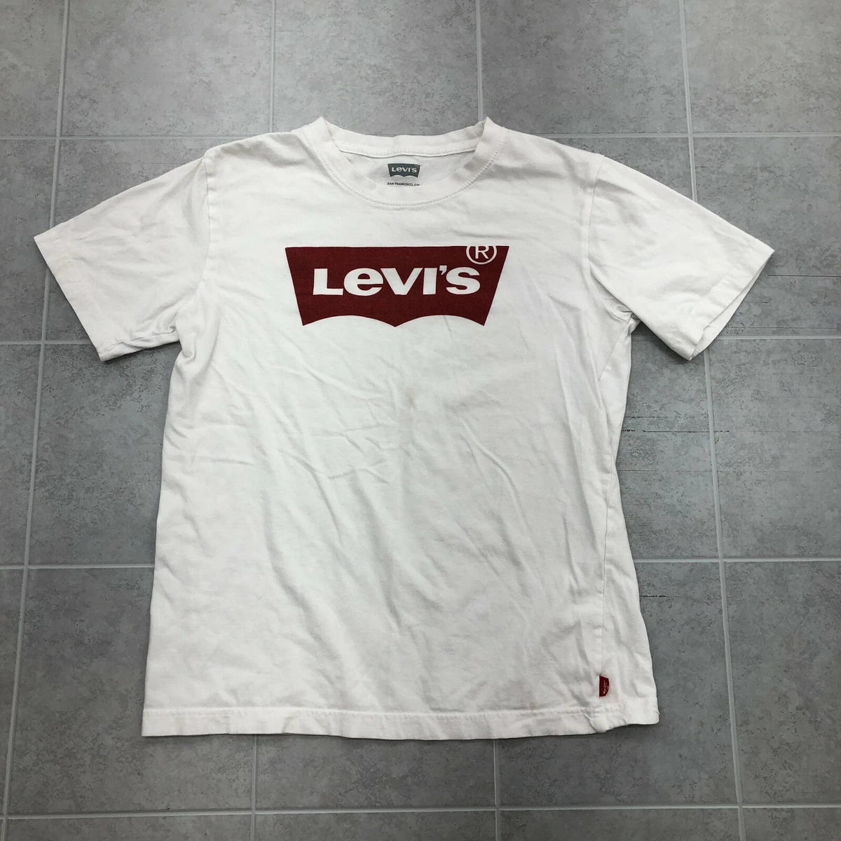 Levi's White Red Bat Wing Logo Classic Short Sleeve T-Shirt Youth Size L