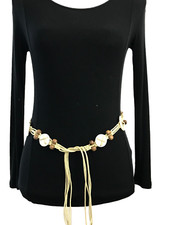 Women's Belt Ivory Beige One Size Hippie Style Fringed Coconut Shell Boho Beaded