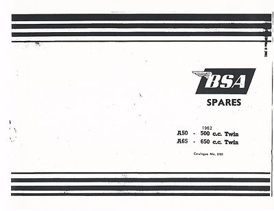 BSA Parts Manual Book 1962 A50 500cc Twin & 1962 A65 650cc Twin