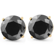 2 Ct Black Diamond Studs 14k Yellow Gold Earrings